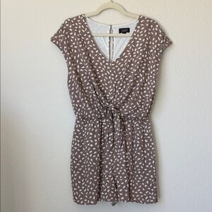 Gigio Taupe Polka Dot Tie Front Romper Boho Neutral Rayon Pockets Sz S